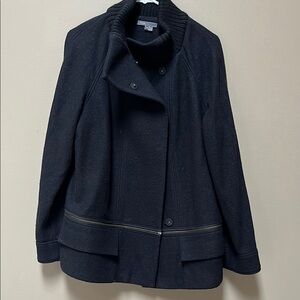 VINCE Black Wool Convertible Zip Minimalist Pea Coat Women's